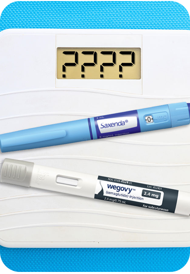 two syringes; one that says wegovy and one that says saxenda